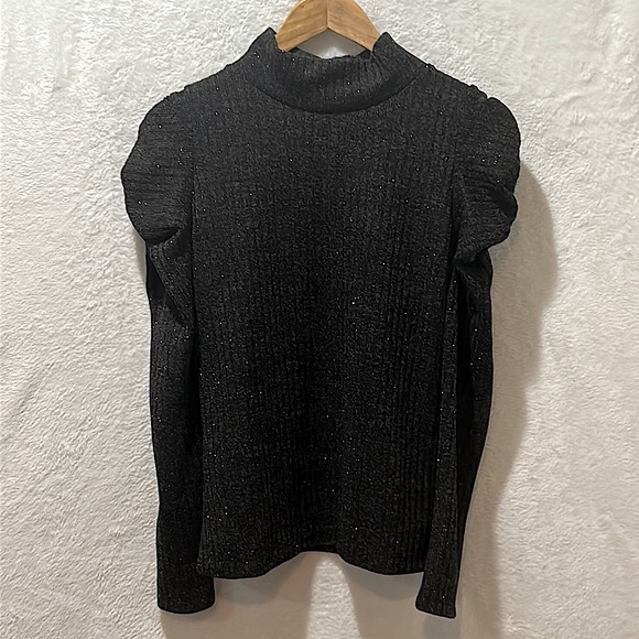 Womens LOVE ADY Shimmering Black Pouf L/S High Neck Top Size L (M) New With Tag - Picture 1 of 3